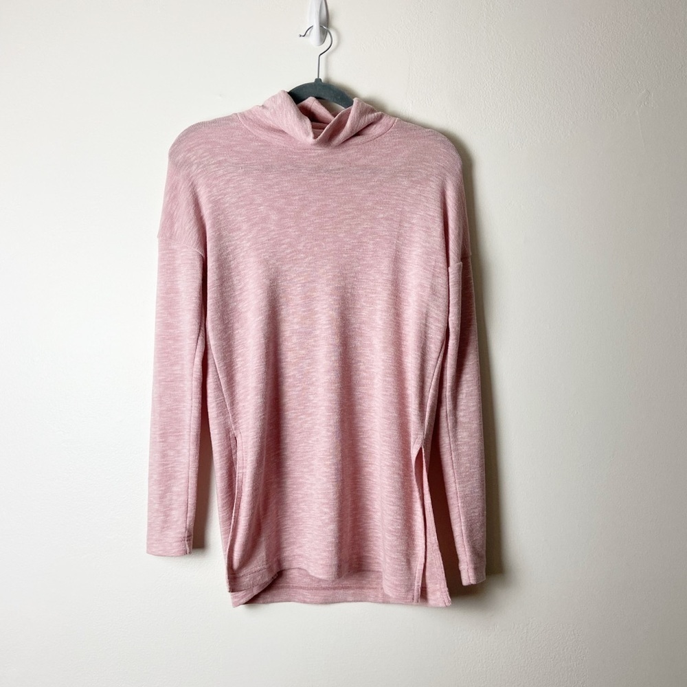 J CREW • Vintage Fleece Pink Turtleneck Long Sleeve Side Slit Top Size XS